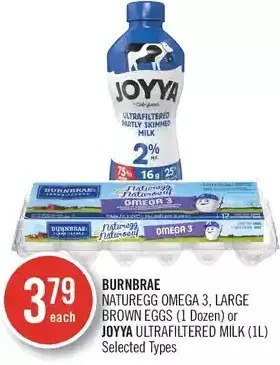 Shoppers Drug Mart Burnbrae naturegg omega 3, large brown eggs or joyya ultrafiltered milk offer