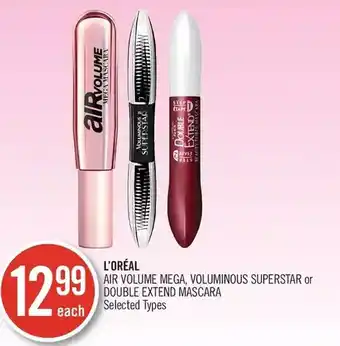 Shoppers Drug Mart L'oréal air volume mega, voluminous superstar or double extend mascara offer