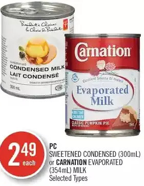 Shoppers Drug Mart Pc sweetened condensed or carnation evaporated milk offer