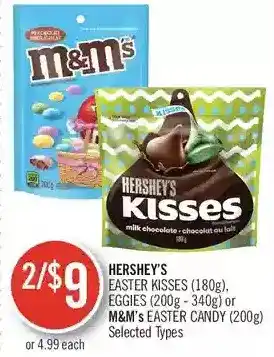 Shoppers Drug Mart Hershey's easter kisses, eggies or m&m's easter candy offer