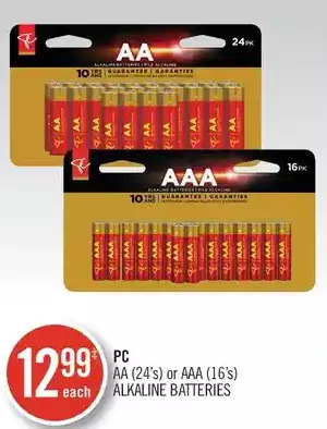 Shoppers Drug Mart Pc aa or aaa alkaline batteries offer