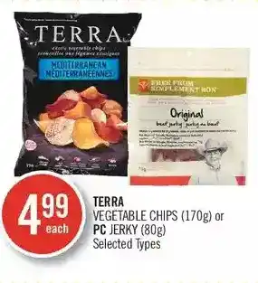 Shoppers Drug Mart Terra vegetable chips or pc jerky offer