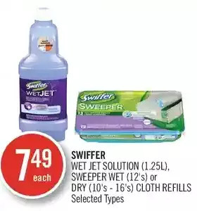 Shoppers Drug Mart Swiffer wet jet solution, sweeper wet or dry cloth refills offer