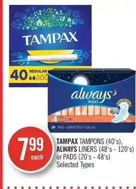 Shoppers Drug Mart Tampax tampons, always liners or pads offer