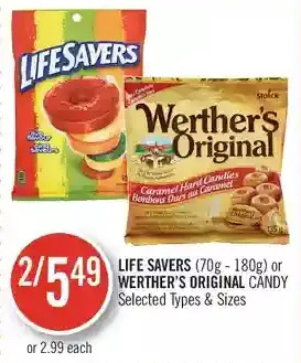 Shoppers Drug Mart Life savers or werther's original candy offer