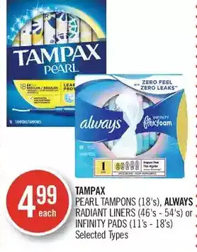 Shoppers Drug Mart Tampax pearl tampons, always radiant liners or infinity pads offer