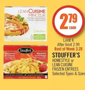 Shoppers Drug Mart Stouffer's homestyle or lean cuisine frozen entrees offer