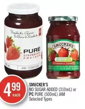 Shoppers Drug Mart Smucker's no sugar added or pc pure jam offer