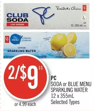 Shoppers Drug Mart Pc soda or blue menu sparkling water offer