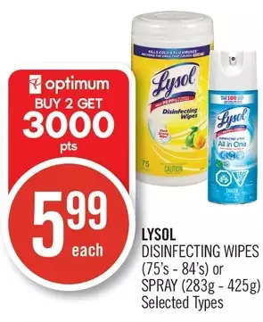Shoppers Drug Mart Lysol disinfecting wipes or spray offer