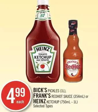 Shoppers Drug Mart Bick's pickles, frank's redhot sauce or heinz ketchup offer