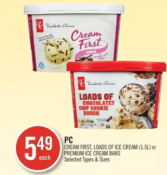 Shoppers Drug Mart Pc cream first, loads of ice cream or premium ice cream bars offer