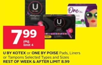 Rexall U by kotex or one by poise pads, liners or tampons offer