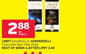 Rexall Lindt excellence or ghirardelli chocolate bars offer
