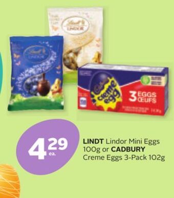 Rexall Lindt lindor mini eggs 100g or cadbury creme eggs 3-pack 102g offer