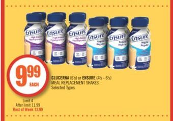 Shoppers Drug Mart Glucerna (6's) or ensure (4's - 6's) meal replacement shakes offer
