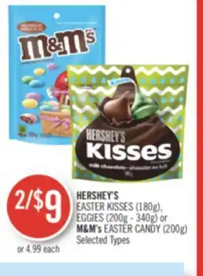 Shoppers Drug Mart Hersheys easter kisses (180g), eggies (200g-340g) or m&m's easter candy (200g) offer