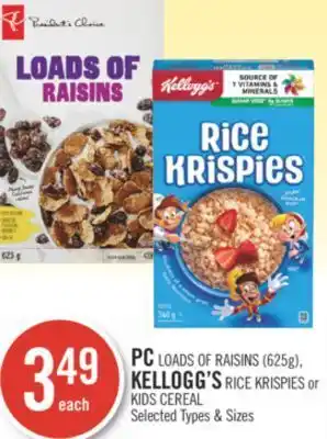 Shoppers Drug Mart Pc load of raisins (625g) kellogg's rice krispies or kids cereal offer