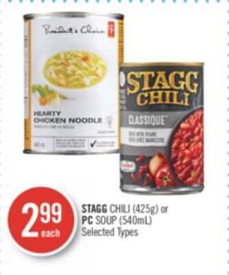 Shoppers Drug Mart Stagg chili (425g) or pc soup (540ml) offer