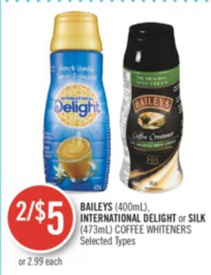 Shoppers Drug Mart Baileys (400ml), international delight or silk (473ml) coffee whiteners offer