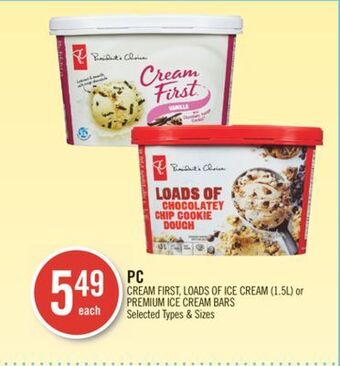 Shoppers Drug Mart Pc cream first loads of ice cream (1.5 l) or premium ice cream bars offer