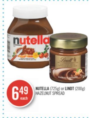 Shoppers Drug Mart Nutella (725g) or lindt (200g) hazelnut spread offer