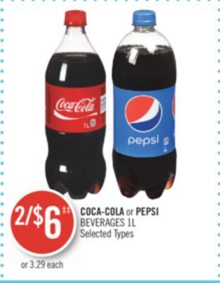Shoppers Drug Mart Coca-cola or pepsi beverages 1l offer