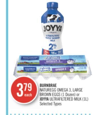 Shoppers Drug Mart Burnbrae naturegg omega 3, large brown eggs (1 dozen) or joyya ultrafiltered milk (1l) offer