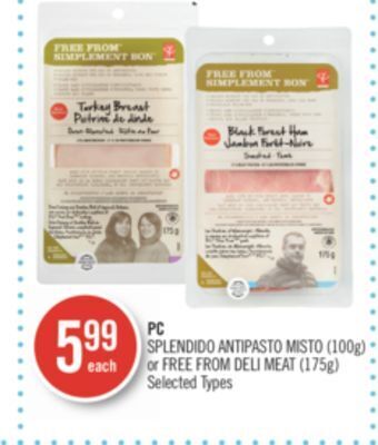 Shoppers Drug Mart Pc splendido antipasto misto (100g) or free from deli meat (175g) offer