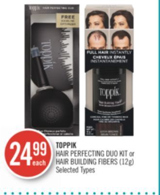 Shoppers Drug Mart Toppik hair perfecting duo kit or hair building fibers (12g) offer