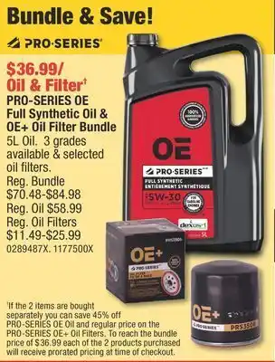 PartSource Pro-series oe full synthetic oil & oe + oil filter bundle offer