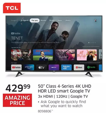 The Source Tcl 50" class 4-series 4k uhd hdr led smart google tv offer