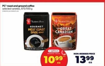 Real Canadian Superstore PC roast and ground coffee 875/930g offer