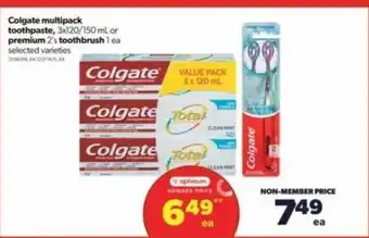 Real Canadian Superstore Colgate multipack toothpaste, 3x120/150ml or premium 2's toothbrush 1 ea offer
