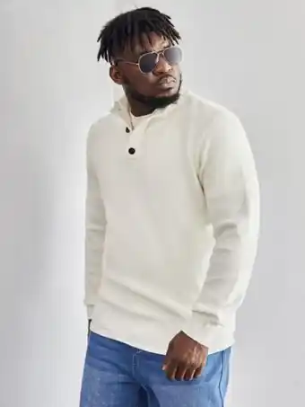 SheIn Extended sizes men quarter button sweater offer