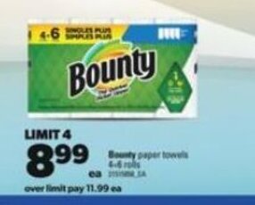 Real Canadian Superstore Bounty paper towels 4-6 rolls offer