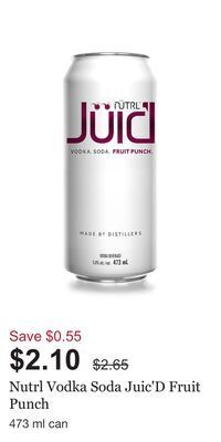 LCBO Nutrl vodka soda juic'd fruit punch offer