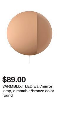 IKEA Varmblixt led wall/mirror lamp, dimmable/bronze color round offer