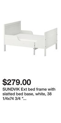 IKEA Sundvik ext bed frame with slatted bed base, white, 38 1/4x74 3/4 " (97x190 cm) offer