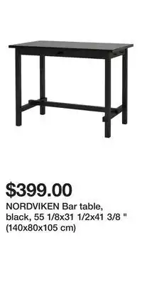 IKEA Nordviken bar table, black, 55 1/8x31 1/2x41 3/8 " (140x80x105 cm) offer