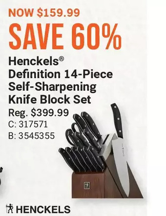Cabela's Henckels definition 14-piece self-sharpening knife block set offer
