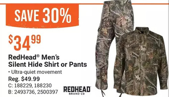 Cabela's Redhead men's silent hide shirt or pants offer