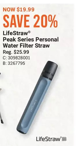 Cabela's Lifestraw peak series personal water filter straw offer