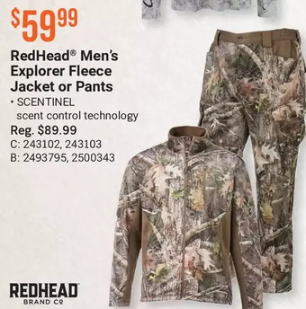 Cabela's Redhead men's explorer fleece jacket or pants offer