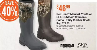 Cabela's Redhead men's & youth or she outdoor women's camo utility rubber boots offer