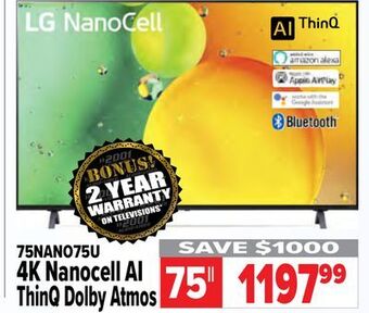 2001 Audio Video Lg 75" 4k nanocell ai thinq dolby atmos tv offer