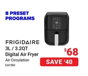 Visions Electronics Frigidaire digital air fryer 3l / 3.2qt - black (eaf383) offer