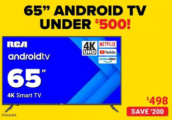 Visions Electronics Rca 65" androidtv 4k smart tv offer