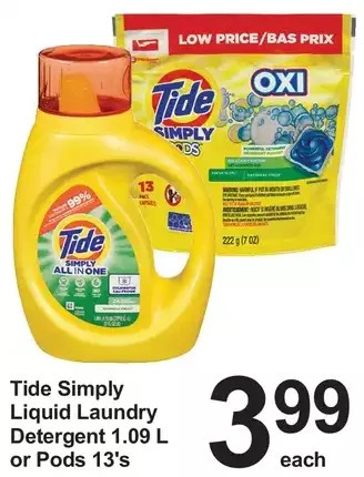Tide simply liquid laundry detergent or pods