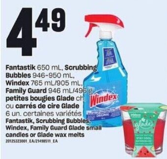 Provigo Fantastik , Scrubbing Bubbles , Windex , Family Guard Glade Small Candles or Glade Wax Melts offer